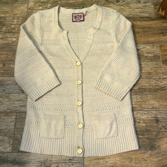 Juicy Couture Beige Cashmere wool Blend Cardigan Size Medium - Picture 1 of 5